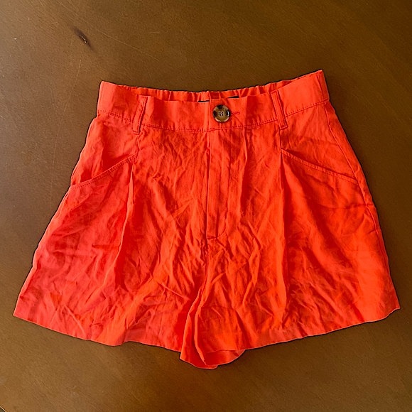 ☎️ Zara Bright Orange High Waisted Shorts festival Bermuda bohemian preppy - Picture 1 of 5